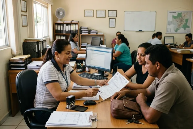 Despachante ajudando clientes a resolver documentação veicular.